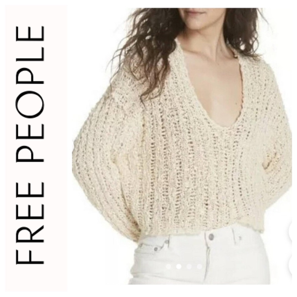 FREE PEOPLE BEACH COMBER CROCHET COTTON SWEATER SIZE SMALL